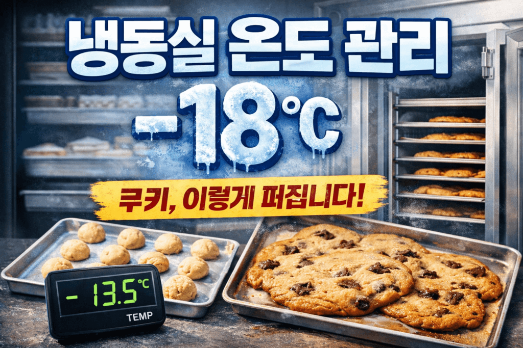 냉동실 온도 관리와 쿠키 퍼짐 비교 이미지