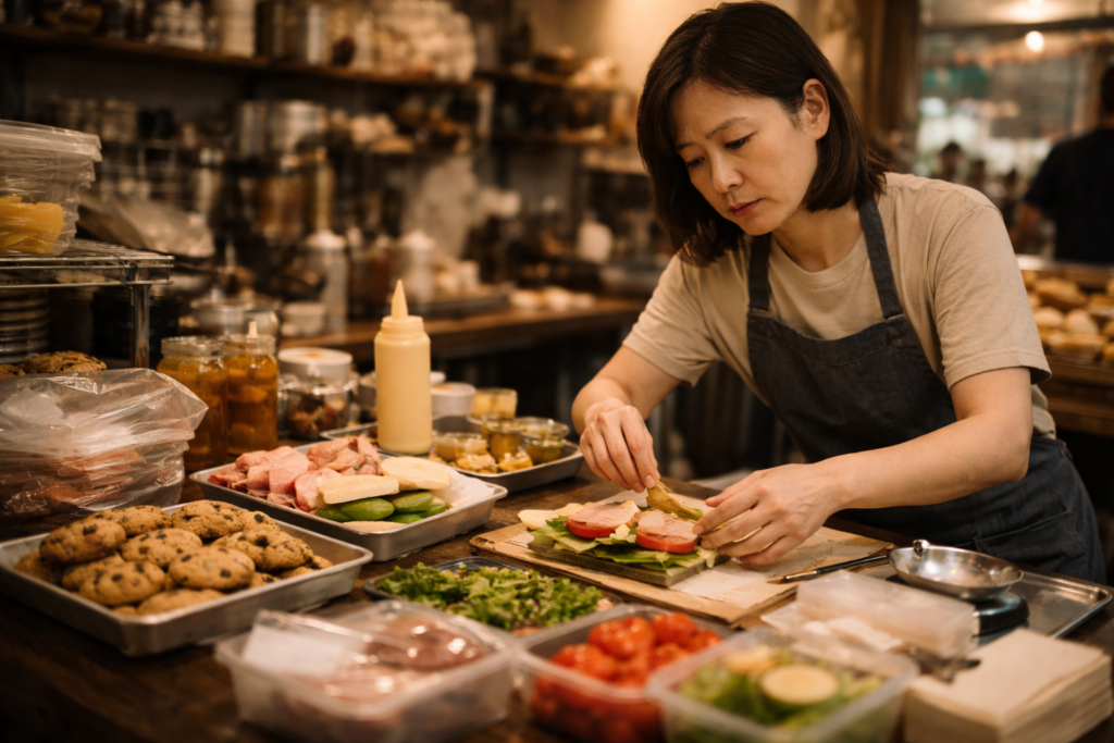 카페에서 메뉴를 늘린 후 주방이 복잡해진 모습