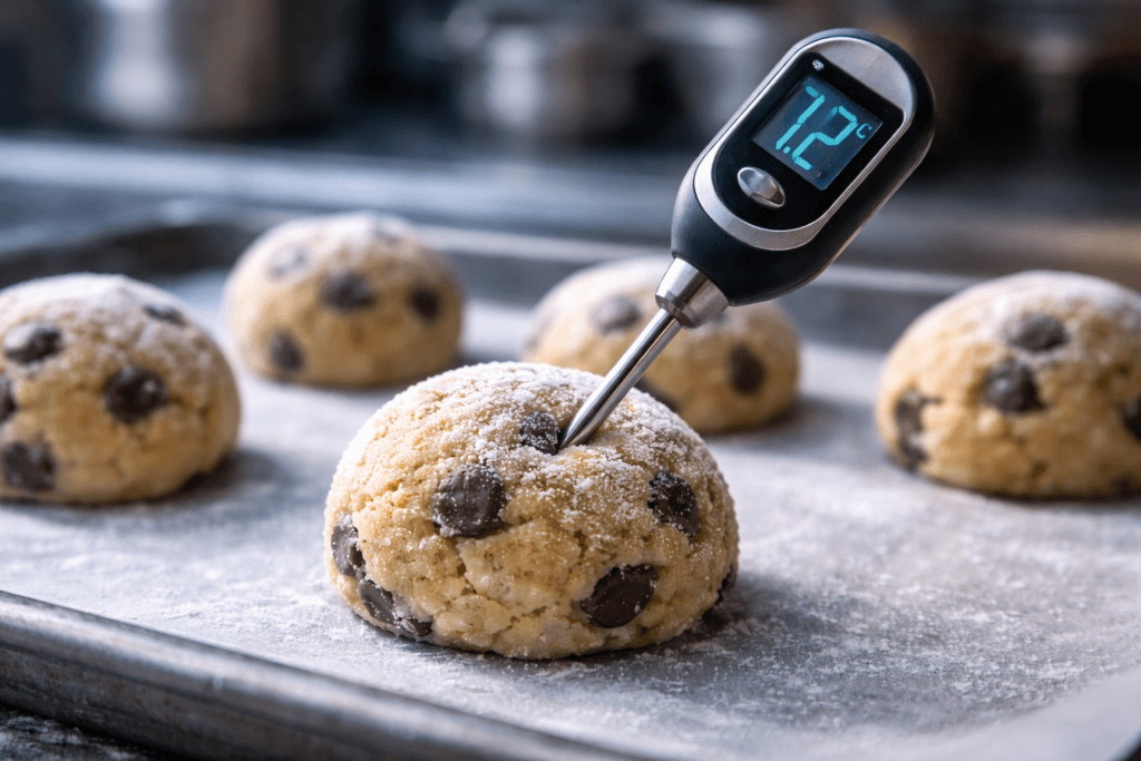 냉동 반죽 해동 방법에 따른 반죽 중심 온도 12도 측정 사진
