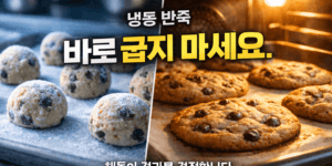 냉동 반죽 해동 방법 차이로 발생하는 쿠키 퍼짐 비교 이미지