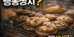 카페 진열대에 놓인 쿠키와 냉동생지 구조 비교