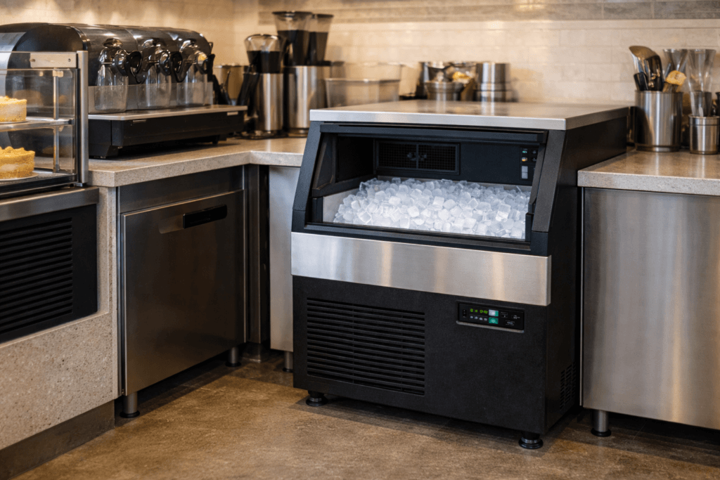 업소용 제빙기는 환기가 되는 위치에 설치해야 생산량이 안정적입니다.