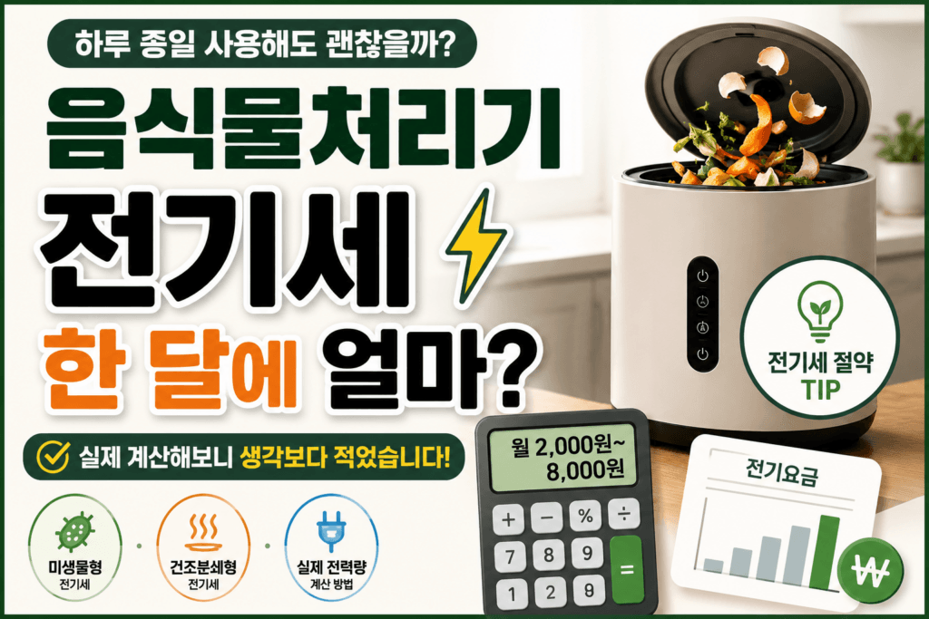 음식물처리기 전기세와 한 달 예상 전기요금을 설명하는 음식물처리기 이미지